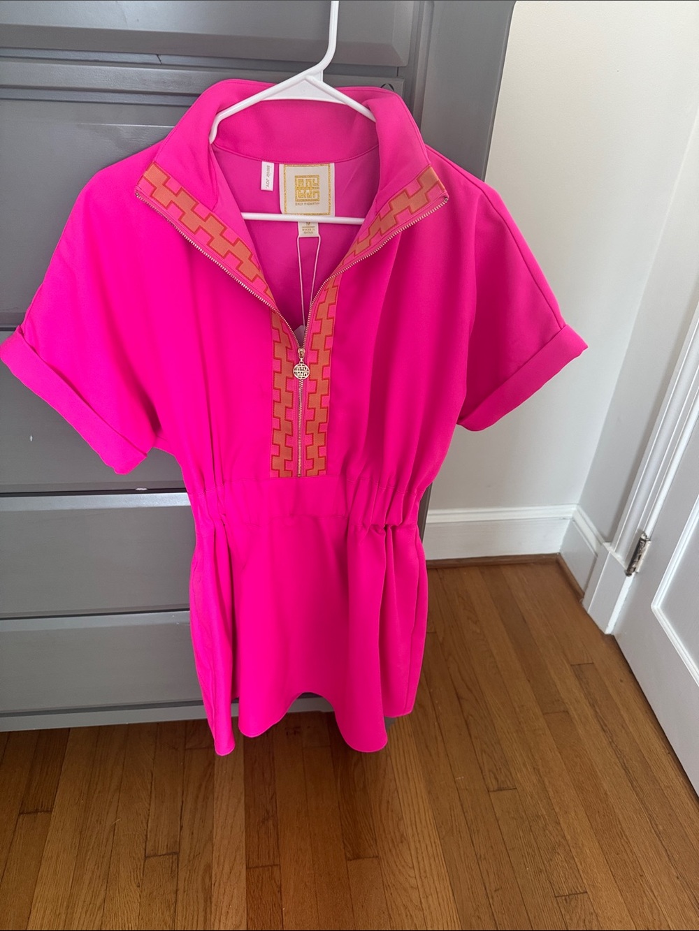 Bright Pink Short Sleeve Mini Dress with Contrast Trim